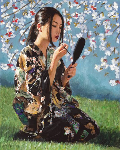 Image: Geisha With White Flowers II by Fabian Perez | Embellished Limited Edition on Canvas